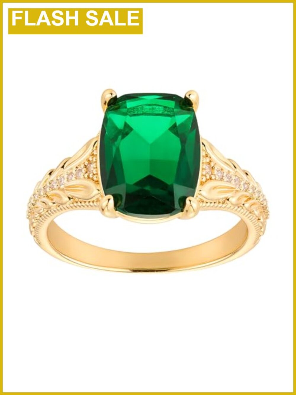 14K Gold Plated Cushion Cut Cubic Zirconia Engagement Ring Vintage Filigree